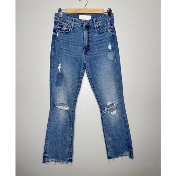 Mother Superior The Insider Crop Step Fray Kick Flare Jeans Distressed Size 27 - Picture 2 of 7
